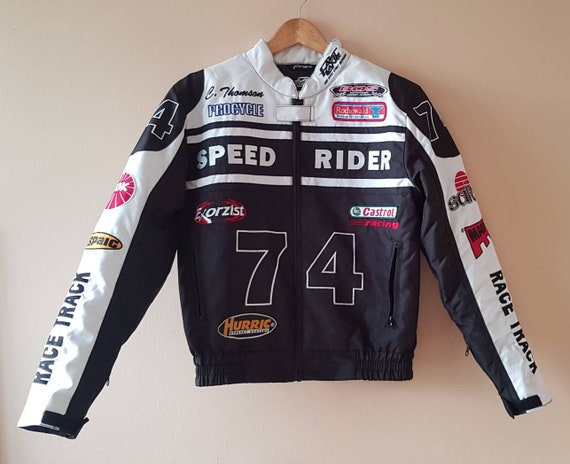 Trendy Fast Lane Speed Rider Racing Jacket With Logo Patches