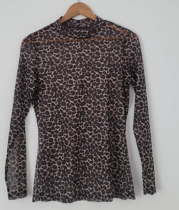 sheer leopard print long sleeve top