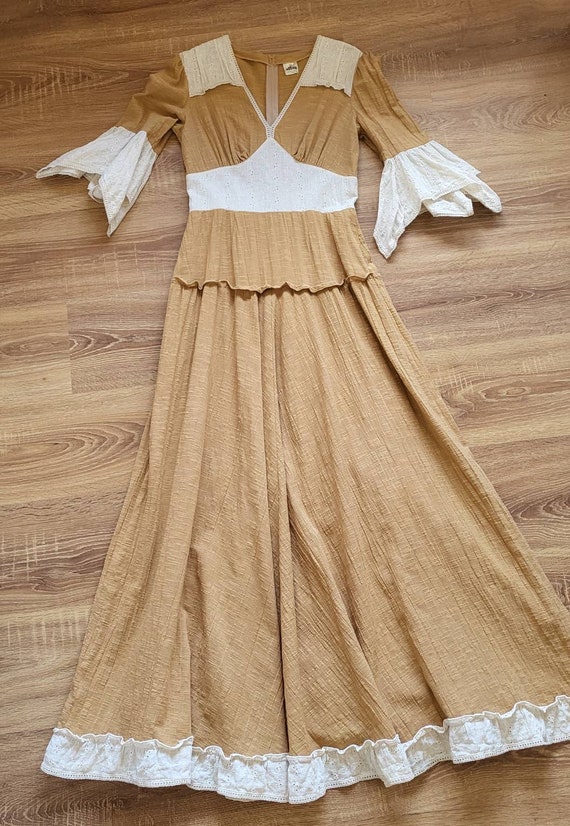 Vintage 70's Mustard Yellow Maxi Peasant Dress - Gem