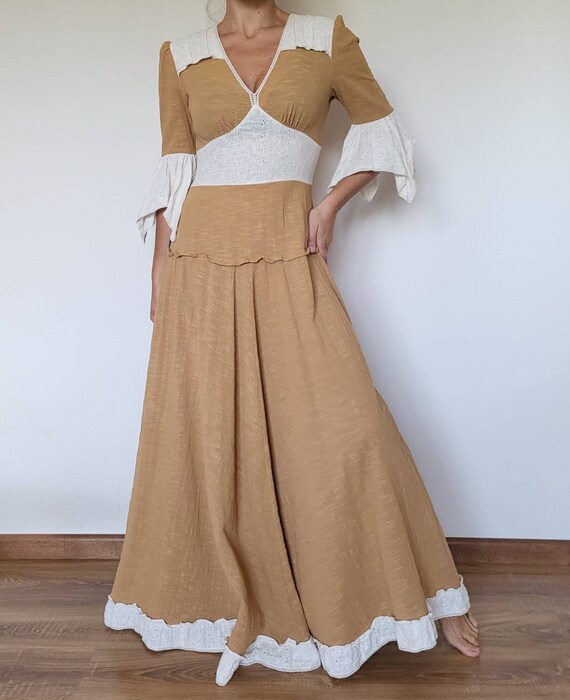 Vintage 70's Mustard Yellow Maxi Peasant Dress - Gem