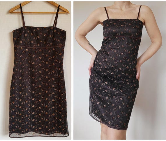 slim fit dress slacks I.H.F Studio Floral Mesh Lace Dress in Gold