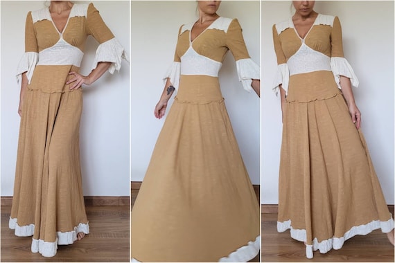 Vintage 70's Mustard Yellow Maxi Peasant Dress - Gem