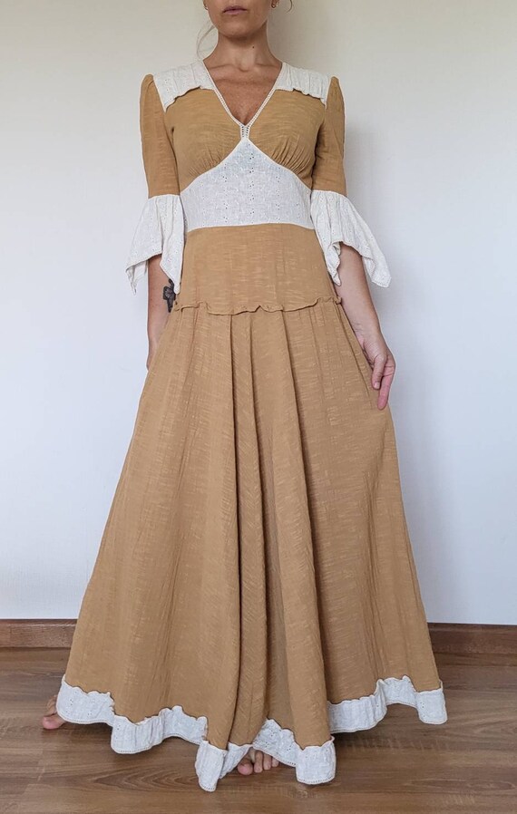 Vintage 70's Mustard Yellow Maxi Peasant Dress - Gem