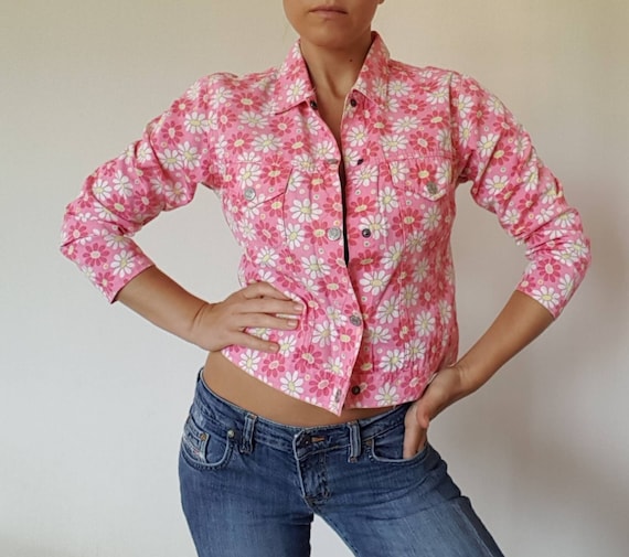 Vintage Y2K Texas Jeans Pink Floral Trucker Jacket - image 1