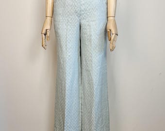 Vintage MISSONI Mint Blue Linen Pants Designer Trousers Made in Italy