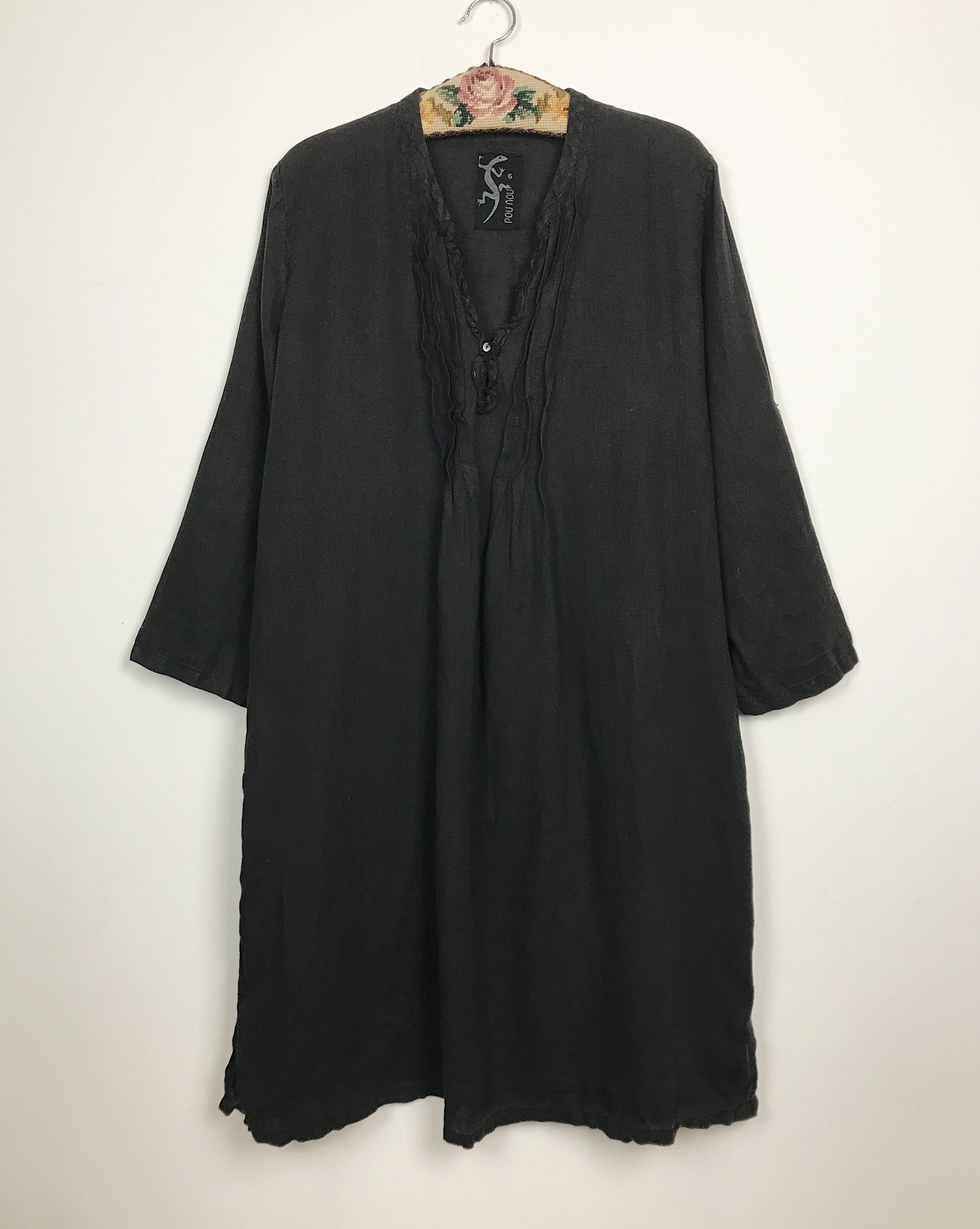 Vintage Black Linen Dress, 80s Boho Folk Style, XL - Etsy Canada