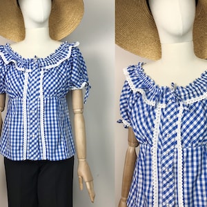 Blue Peasant Blouse Cottagecore Blouse Milkmade Style Cotton Top