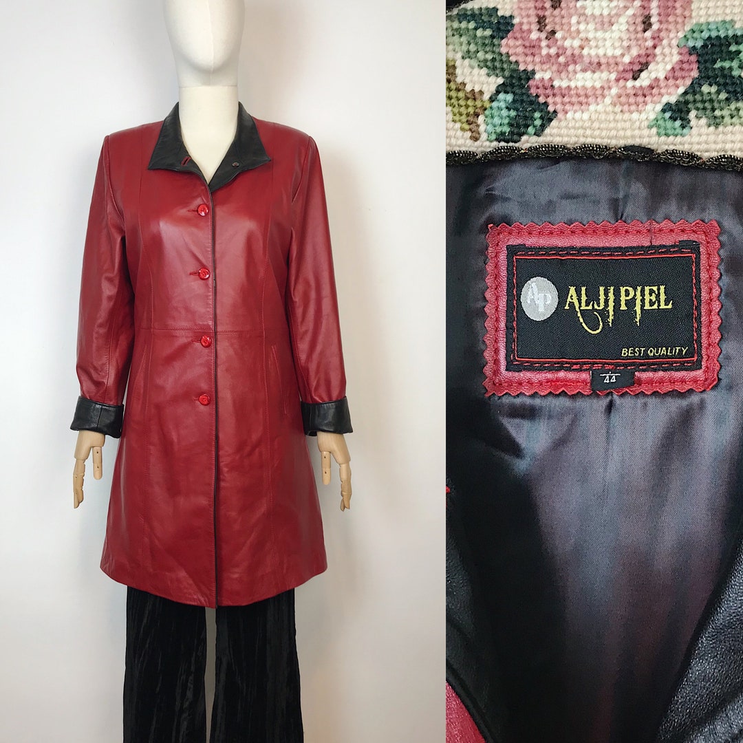 Vintage Red Lamb Leather Coat Leather Jacket Trench Coat