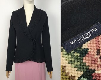 MAGASCHONI Cashmere Black Cardigan With Fringe