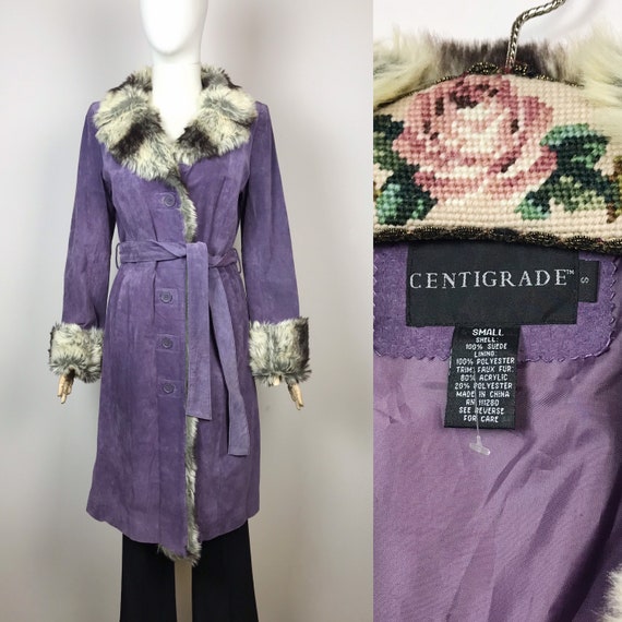Vintage Suede Leather Coat CENTIGRADE Lilac Real … - image 1