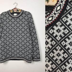 Vintage Men’s Vintage Women’s Norwegian Scandinavian Wool Sweater Pullover Ornamental Norway Sweater Nordic Boho Handmade Hand knitted