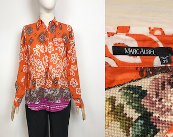 Marc Aurel Cotton Silk Blend Orange Blouse Shirt