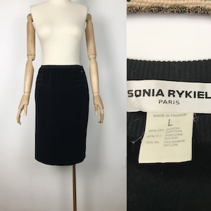 SONIA RYKIEL Paris Vintage Black Velour Pencil Midi Skirt