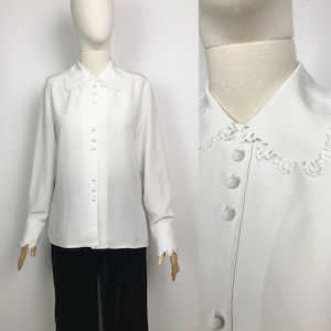 Vintage Elegant White Blouse With Lace Shirt Made in France