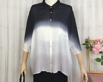 SACK’S Brand Gradient Silk Blouse Boho Shirt Oversized Fit Lightweight Top