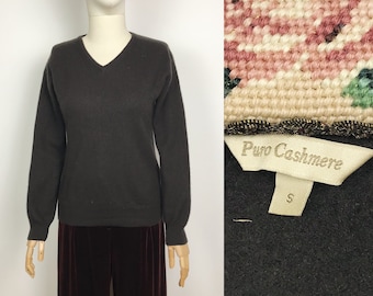 Brauner Kaschmirpullover Pullover mit V-Ausschnitt