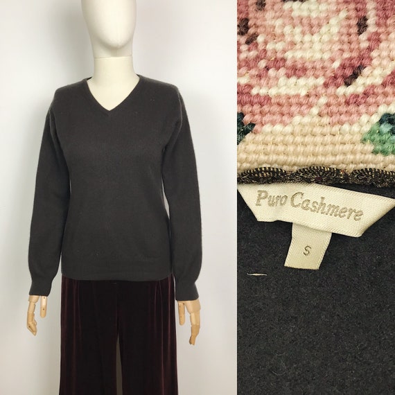 Brown Cashmere Jumper V Neck Sweater