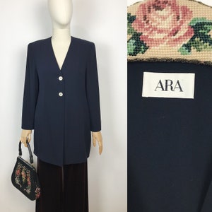 ARA Navy Silk Blazer Elegant Pure Silk Jacket