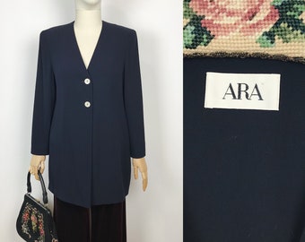 ARA Navy Silk Blazer Elegant Pure Silk Jacket