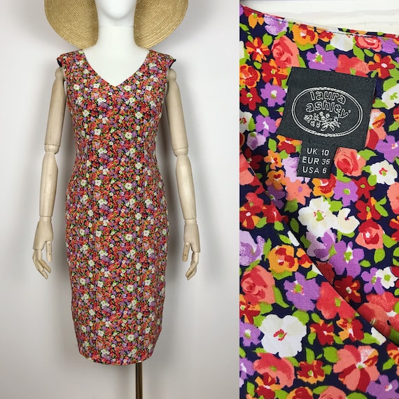 LAURA ASHLEY 80s Vintage Silk Dress 80s Floral Dr… - image 1