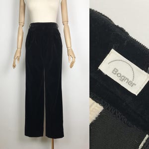 BOGNER Vintage Black Velvet Pants High Waist Trousers 100% Cotton