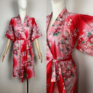 Vintage Japanese Cotton Kimono Red Asian Dressing Gown Japanese Robe