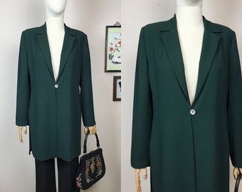Vintage 90s Green Blazer Longline Green Jacket Classic Blazer