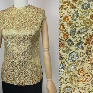 Vintage Lurex Jacquard Blouse Floral Golden Blouse Lurex Designer Top Metallic Fiber