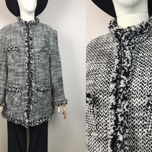 Vintage Tweed Jacket Fringe Tweed Wool Blend Elegant Jacket Size XL