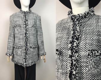 Vintage Tweed Jacket Fringe Tweed Wool Blend Elegant Jacket Size XL