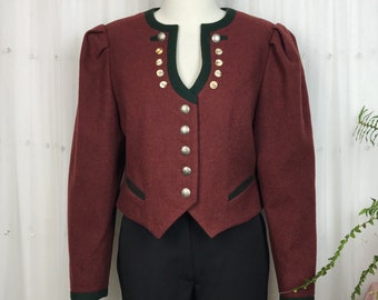 Vintage Dirndl Austrian Wool Jacket, Puff Sleeve Wool Jacket, Trachten Perry Bavarian Blazer