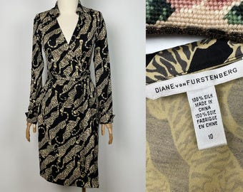 DIANE VON FURSTENBERG Silk Tiger Print Wrap Dress