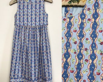 Vintage LAURA ASHLEY Girl Mother & Child Blue Floral Dress 9 years Girl Cotton Midi Dress