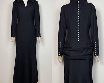 Vintage Rare Unique Designer Gothic Wool Black Maxi Dress Quasi Moda by Anna Cosu