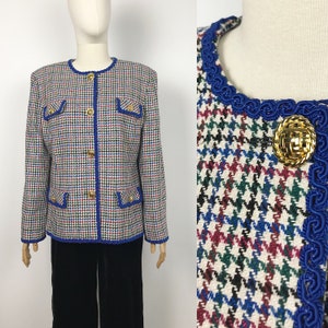 Vintage Houndstooth Tweed Jacket Elegant Jacket Golden Buttons Size L