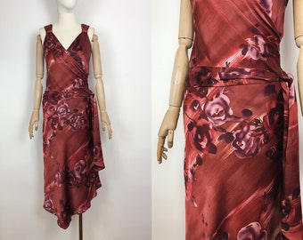 KALIKO Red Silk Floral Dress Pure Silk Summer Dress