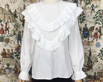 White Ruffle Cotton Cottagecore Blouse Lolita Shirt Axara Paris