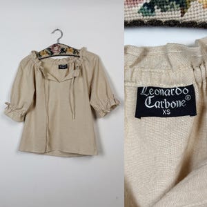 LEONARDO CARBONE Beige Medeltida Blus Boho Hippie Topp