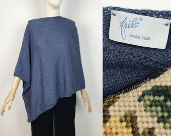 Poncho FRILO Swiss Knit in lana merino blu Mantella Boho