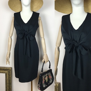 Vintage 90s Pencil Black Dress V-neck Cocktail Dress Classic Retro Black Fitted Sheath Dress APART
