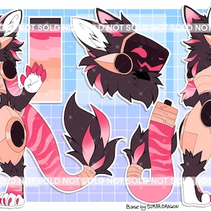 May include: Digital art of a stylized anthropomorphic animal with a robotic aesthetic. The character features black fur, pink accents, and metallic armor-like plating. The design includes a tail, paws, and a head with a visor. The words "NOT SOLD" are stamped across the image.