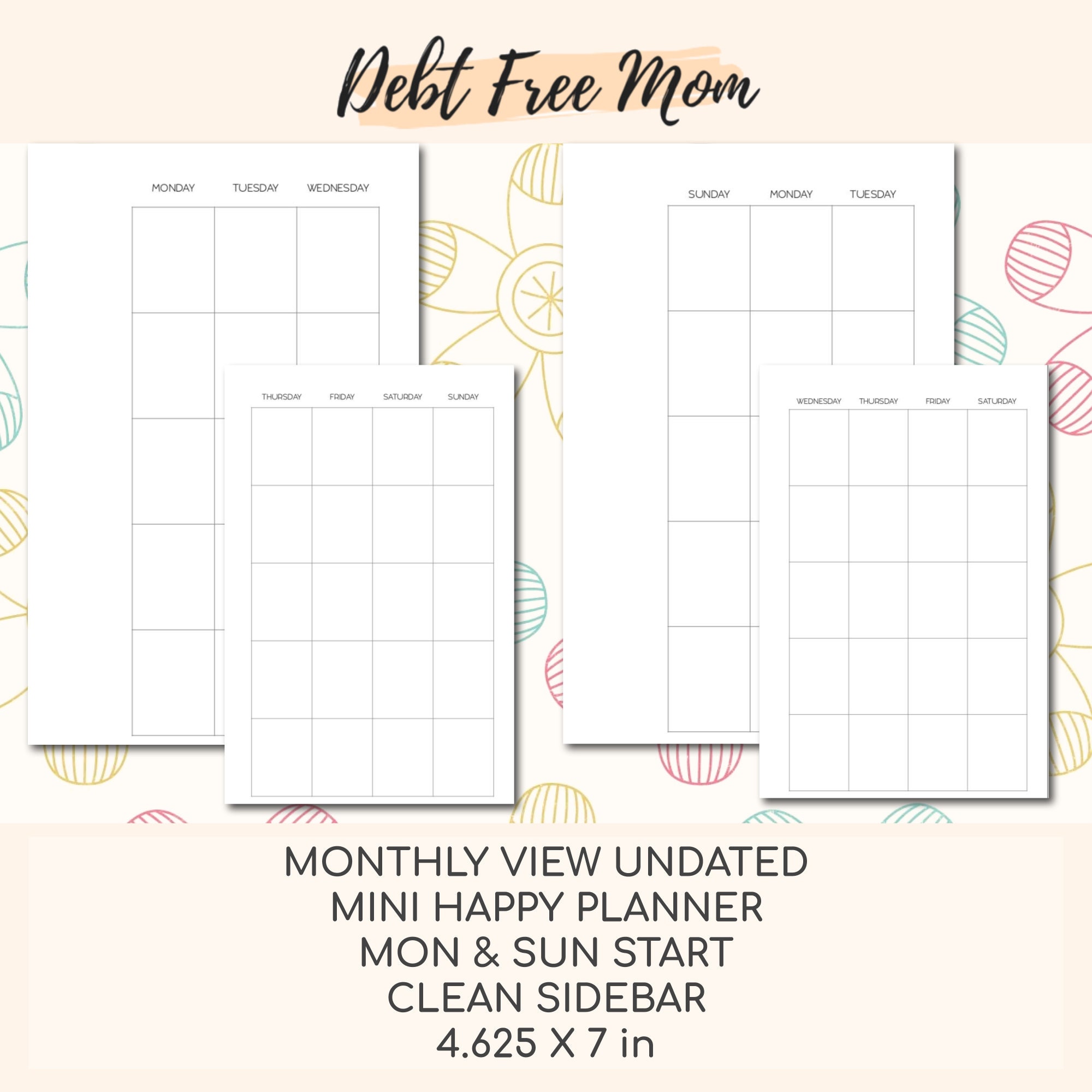 Mini Happy Planner Monthly View Undated Printable Inserts Etsy UK