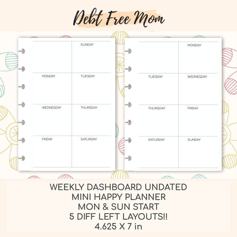 Mini Happy Planner Weekly Dashboard Undated Printable Inserts Monday ...