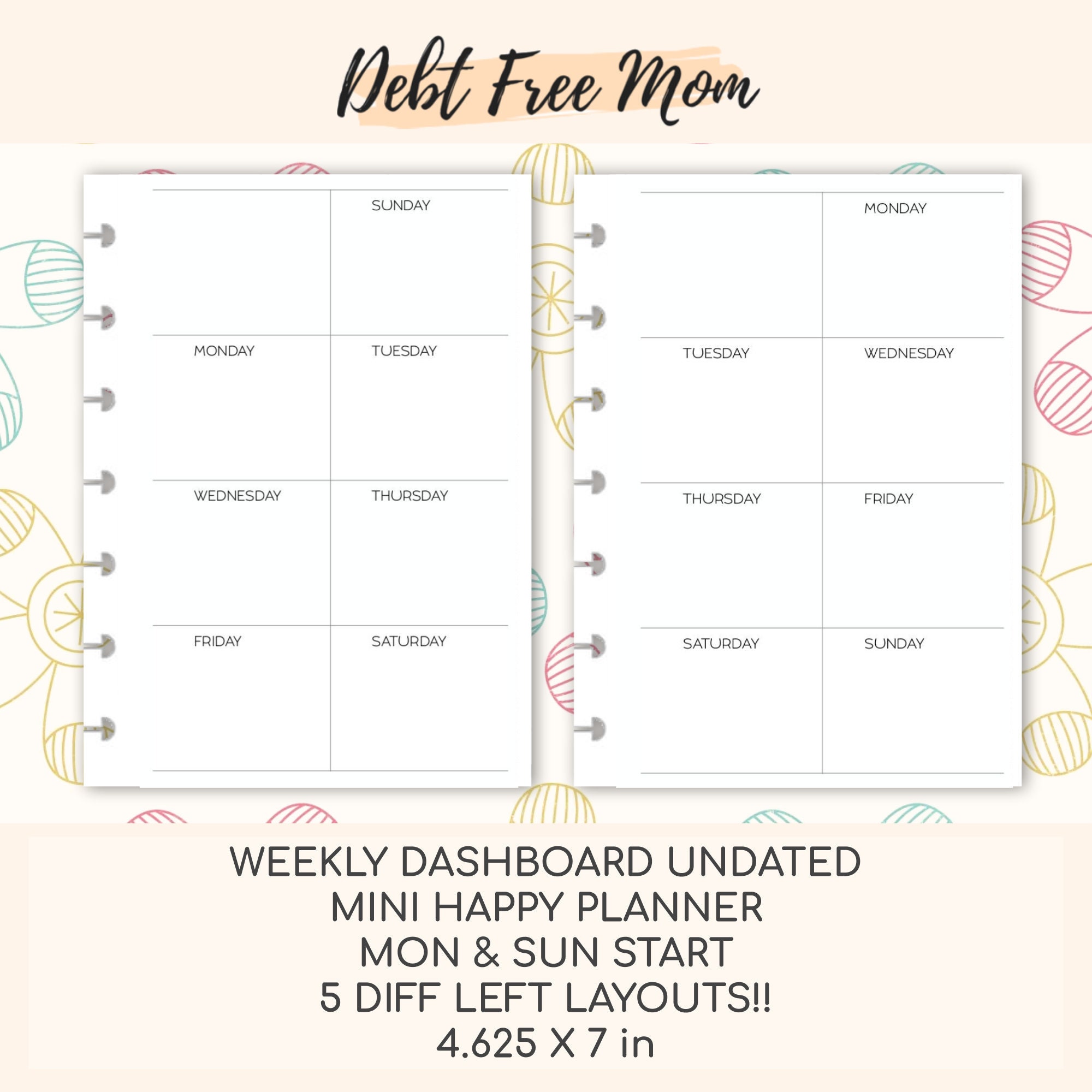 Mini Happy Planner Weekly Dashboard Undated Printable Inserts Etsy