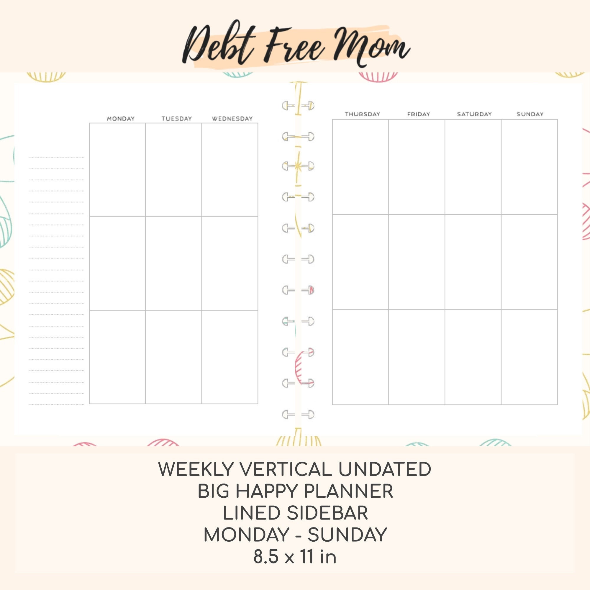 Big happy planner weekly vertical undated printable inserts etsy