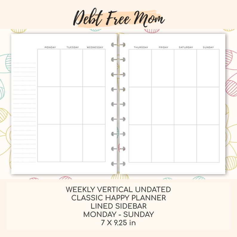 Classic Happy Planner Weekly Vertical Undated Printable Inserts Lined