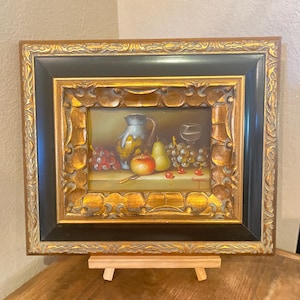 Vintage Still Life Oil Painting: Signed Original Art in Gold Frame