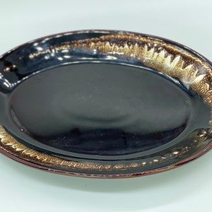 1960s Vintage Pfaltzgraff Gourmet Brown Drip 14&quot; Oval Platter / Appetizer Tray / Mid-Century Modern