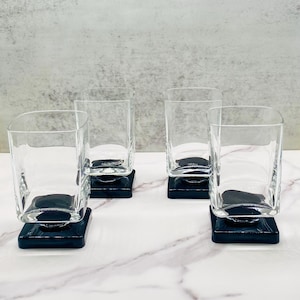 Set of 4 Vintage MCM Di Saronno style Black Square Pedestal Cocktail Glasses