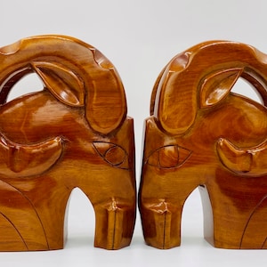 Mid-Century Hand-Carved Wooden Ram Bookends